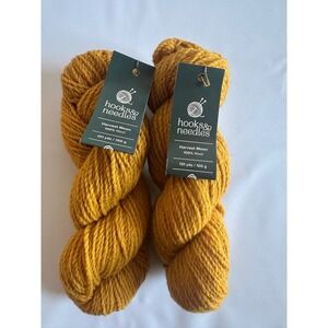 Hooks & Needles Harvest Moon 100% Wool Yarn 2 Skeins Mustard Yellow 262yd 200g
